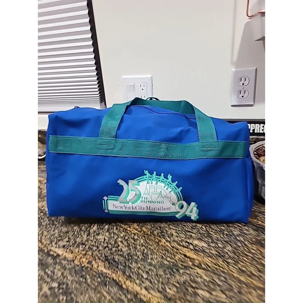 Vintage 1994 New York Marathon Duffel Bag Blue / Green Gym Retro